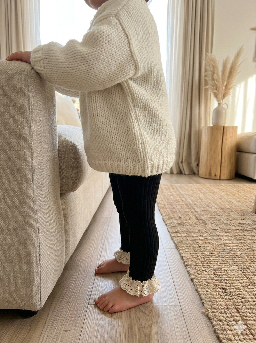Calza con borde encaje de puntilla