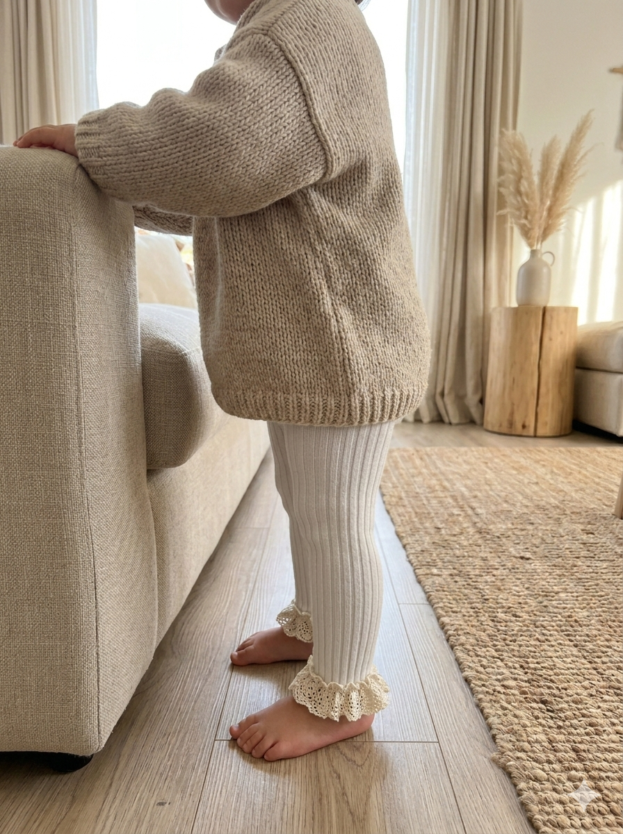 Calza con borde encaje de puntilla