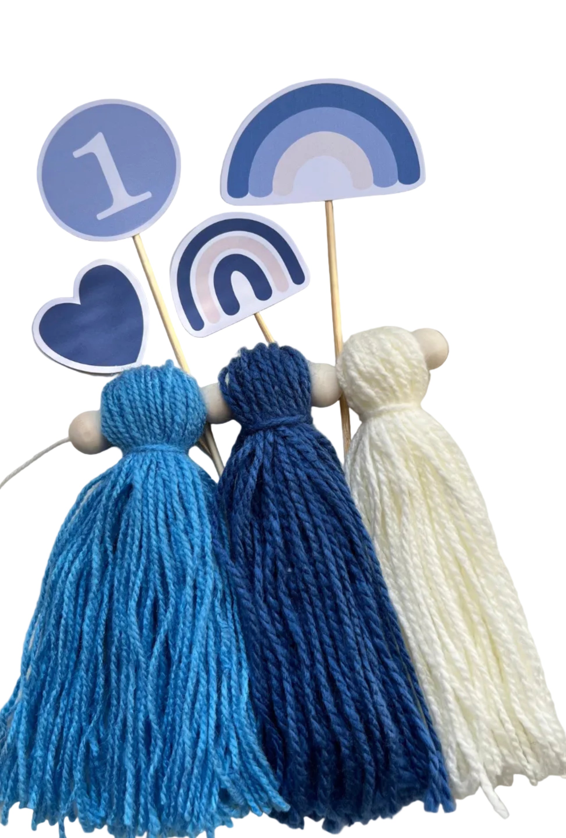 Decoración primer año bebé estilo boho minimalista, género neutro kit para silla de comer color azul  de Decorarycelebrar by Sasa